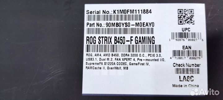 Плата asus ROG Strix B450-F Gaming + R5 2600X