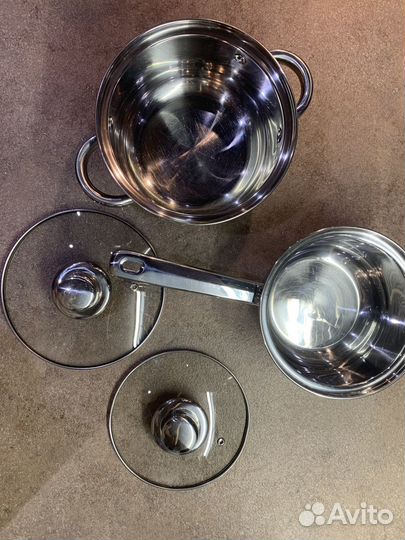 Комплект посуды из нержавейки с крышками Hitt бу