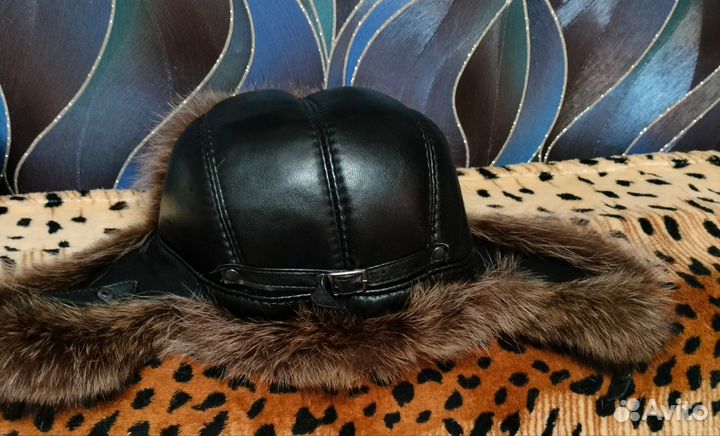 Шапка енот,кожа мужская