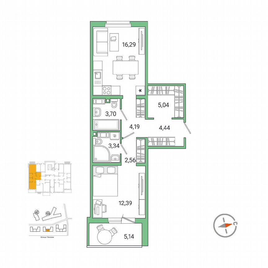 1-к. квартира, 55,5 м², 1/9 эт.