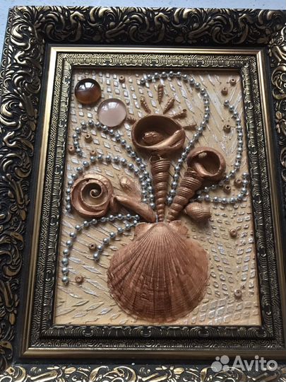 Панно из ракушек, размер 13х18, в рамке