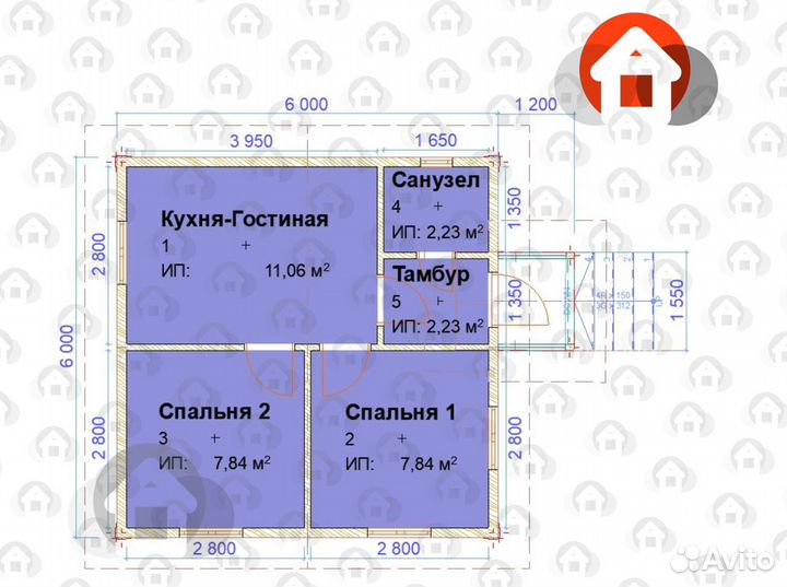 Уютный каркасный дом 6х6 с крыльцом 1,2х1,5