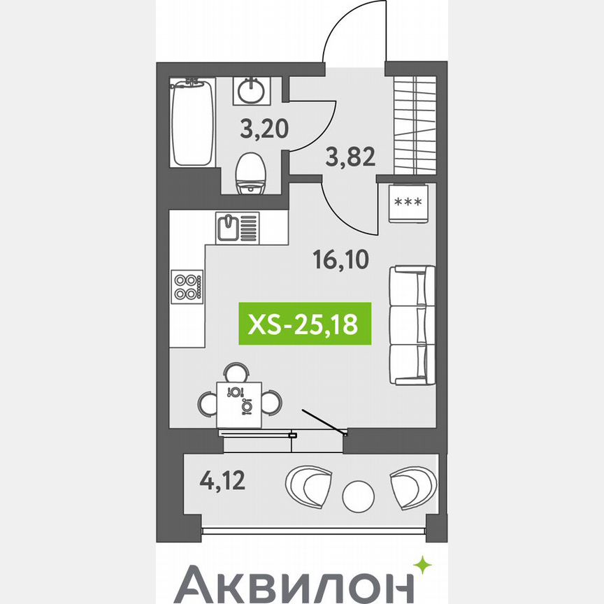 Квартира-студия, 26,1 м², 8/13 эт.