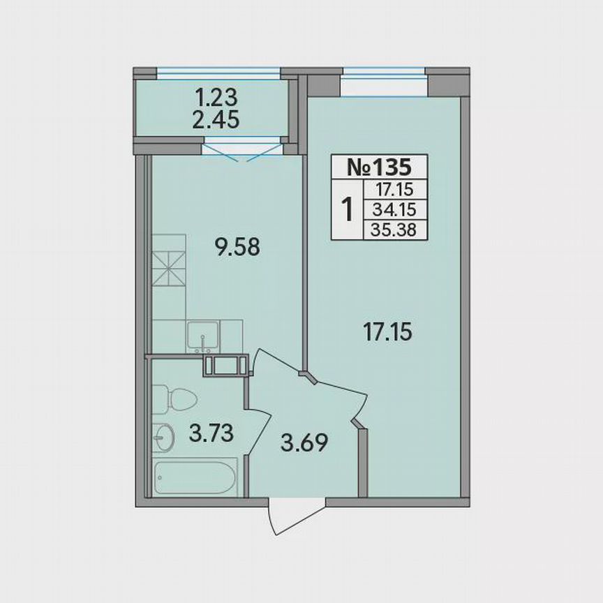 1-к. квартира, 35,4 м², 5/8 эт.