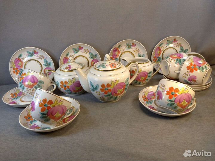 Сервиз чайный Вербилки цветы роспись дфз