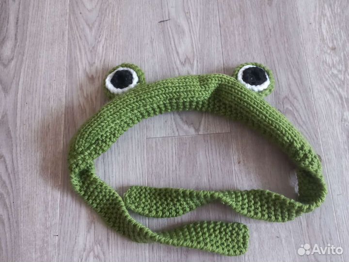 Вязаная повязка ободок лягушка
