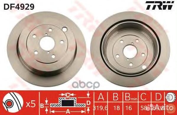 Торм.диск зад.вент.319,6x18 5 отв. DF4929 TRW