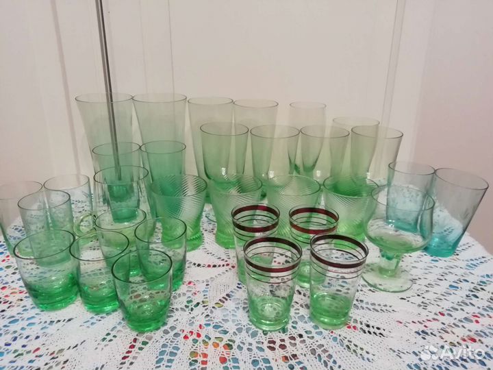 Бокалы фужеры стопки зелёный хрусталь стекло