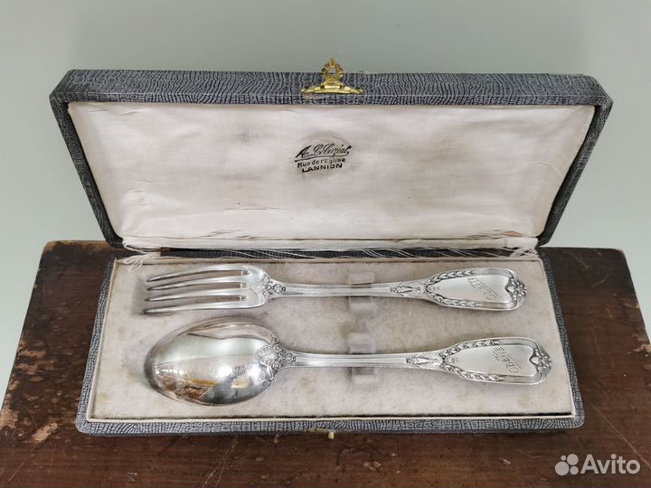 Набор эгоист ложка вилка серебро 19 век Франция