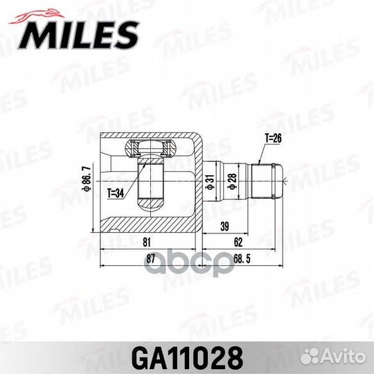 ШРУС VW tiguan 07-17 внутр.пер.лев. GA11028 Miles