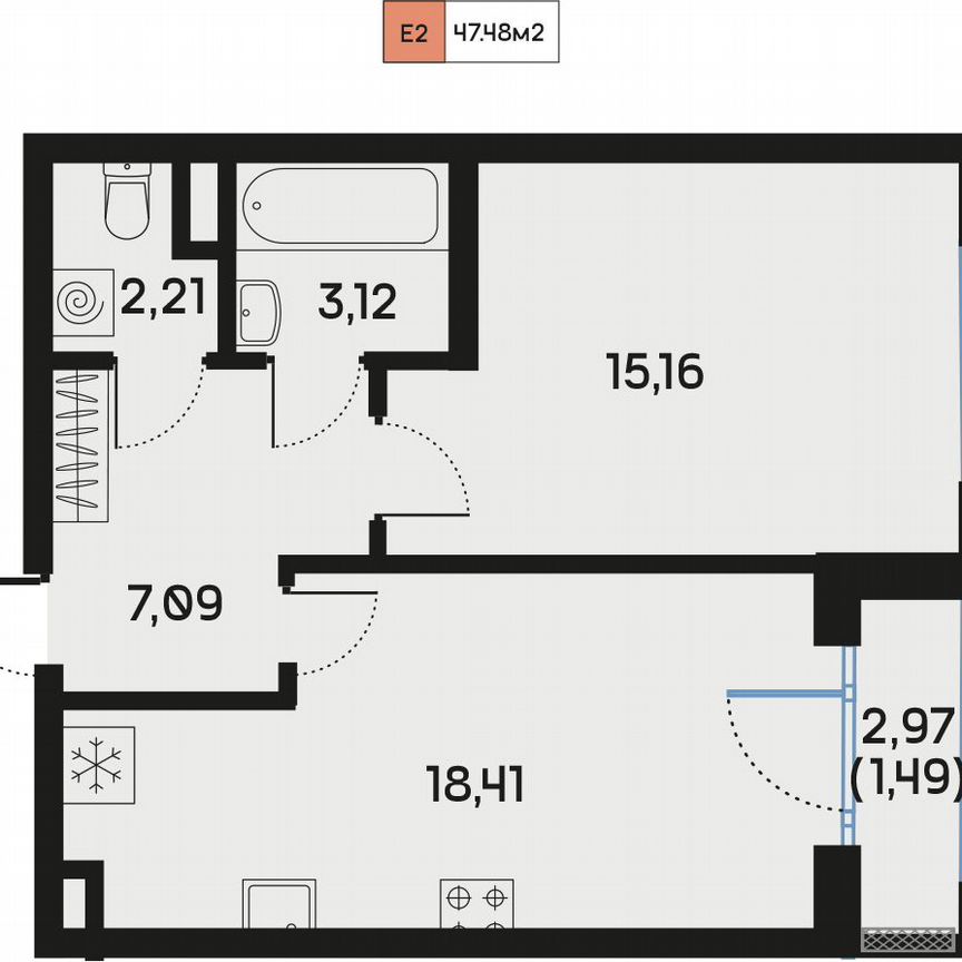 1-к. квартира, 47,5 м², 3/9 эт.