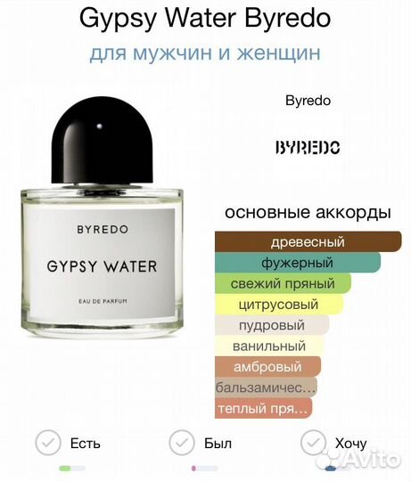 Byredo gypsy water духи высокой концентрации