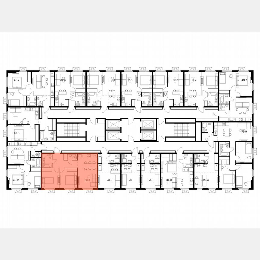 2-к. квартира, 58,7 м², 17/25 эт.