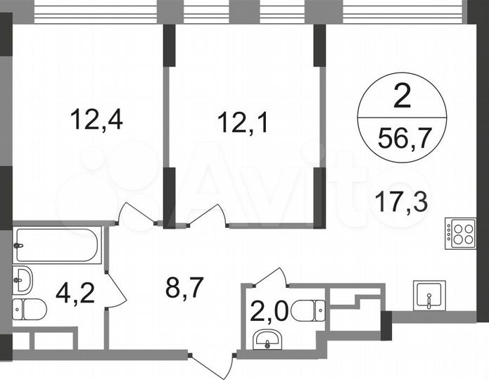2-к. квартира, 56,7 м², 14/17 эт.
