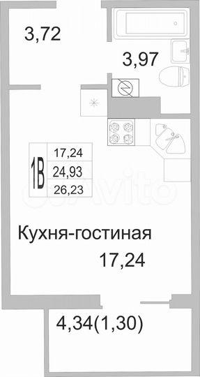 Квартира-студия, 25,8 м², 4/9 эт.
