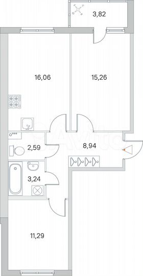 2-к. квартира, 59,3 м², 1/8 эт.