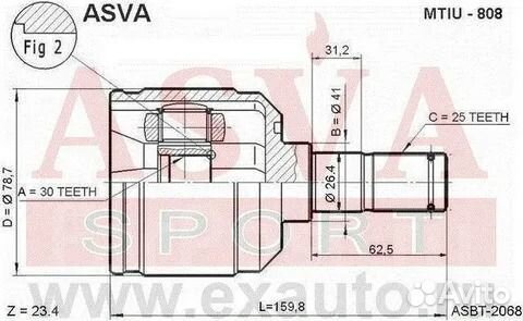 ШРУС левый внутренний asva mtiu808