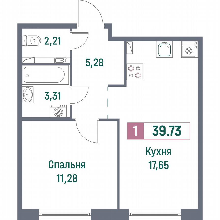 1-к. квартира, 39,7 м², 1/16 эт.