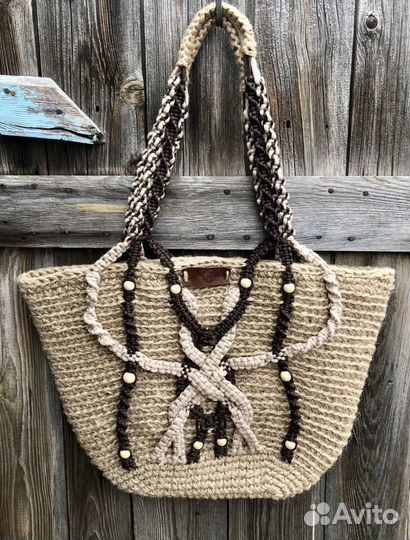 Пляжная сумка крючком, макраме из джута