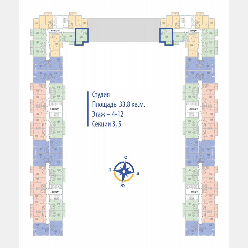 Квартира-студия, 33,8 м², 4/12 эт.