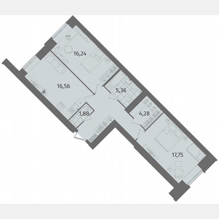 2-к. квартира, 74 м², 2/13 эт.