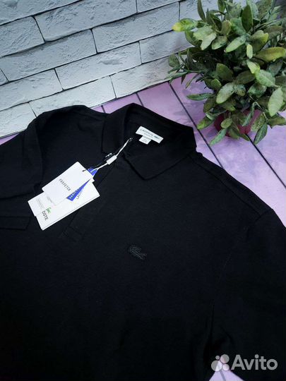 Поло Lacoste чёрное с черным кроко regular fit