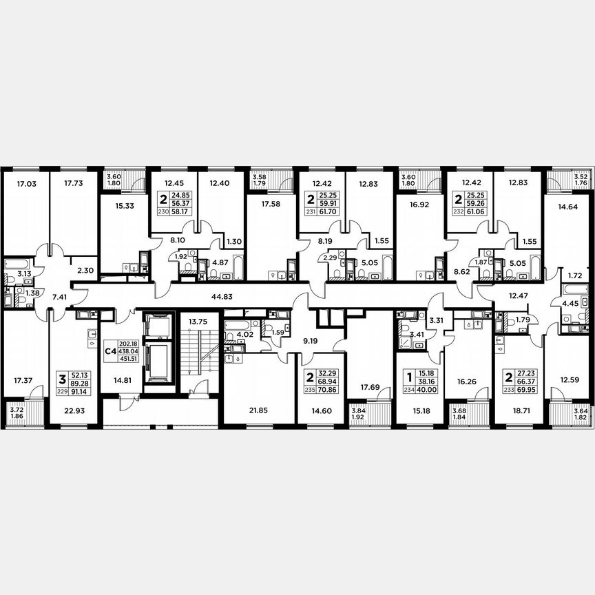 2-к. квартира, 71,1 м², 12/14 эт.