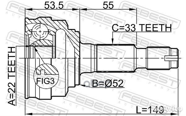 ШРУС внешний chevrolet lacetti (J200) 22x52x33