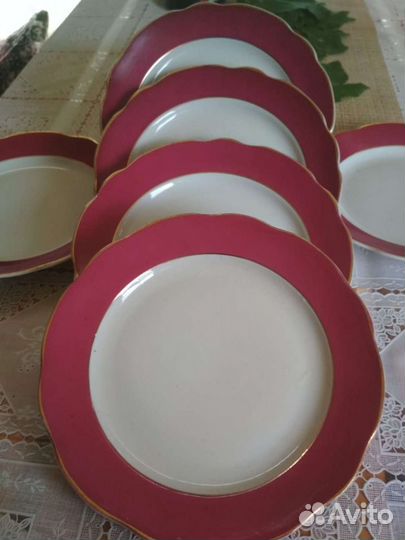 6 тарелок 20 см Дулево с пурпурной отводкой