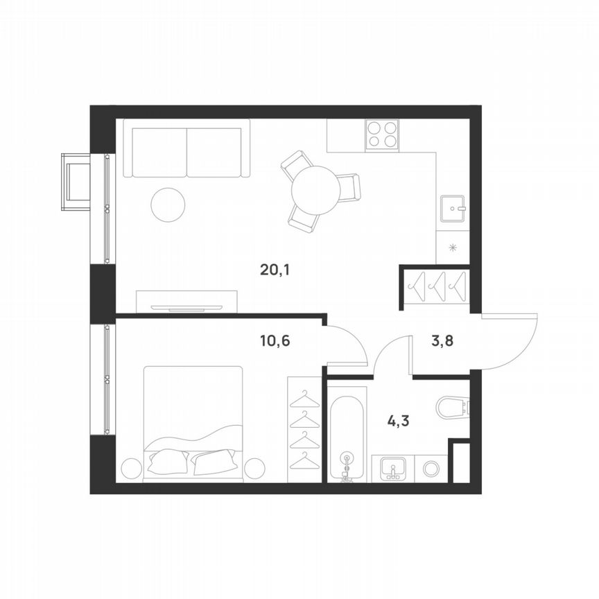 1-к. квартира, 38,8 м², 6/17 эт.