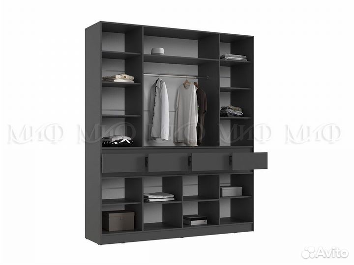 Шкаф 2м высотой 2,40м Роджина Графит/Дуб белый