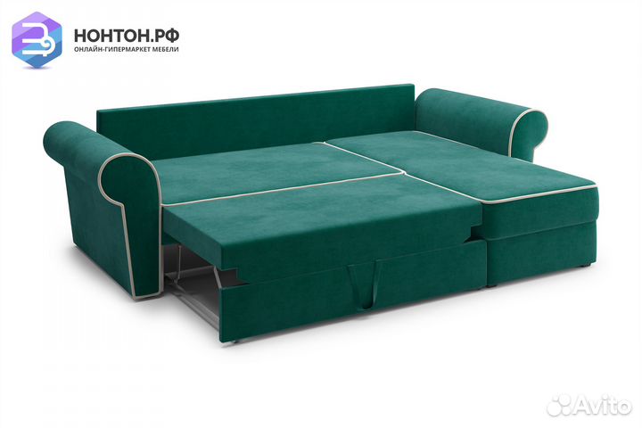 Диван угловой дельфин Прованс изумрудный