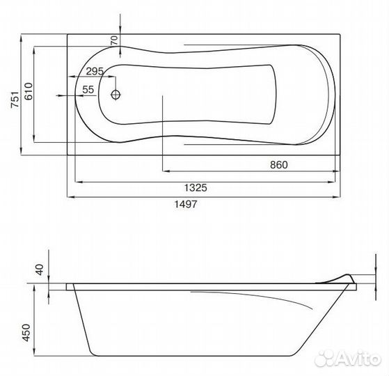 Акриловая ванна Santek прямоугольная 170x75