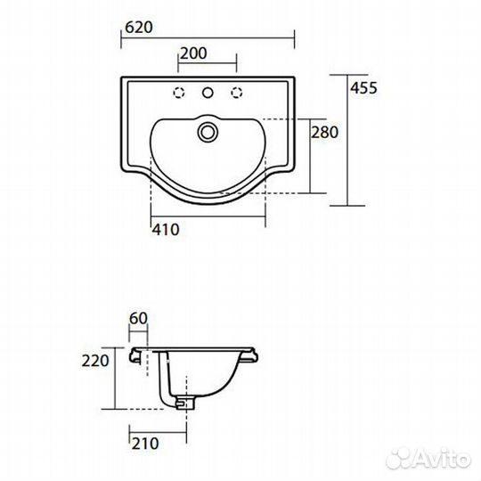 Kerasan Retro Раковина 62х45,5см с 1 отв. под сме