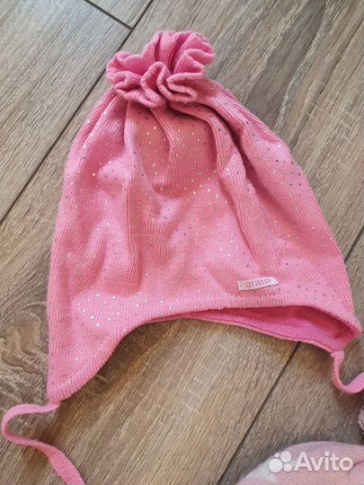 Шапка детская зимняя осенняя 1-1,6 лет +варежки