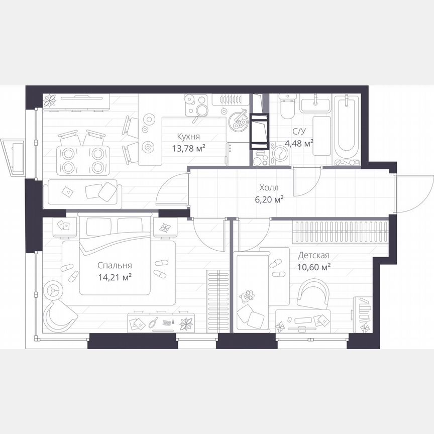 2-к. квартира, 49,3 м², 3/11 эт.