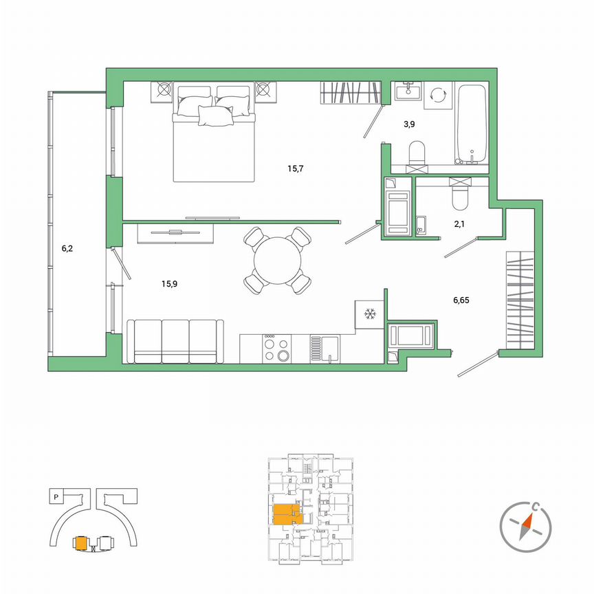 1-к. квартира, 47,4 м², 7/25 эт.