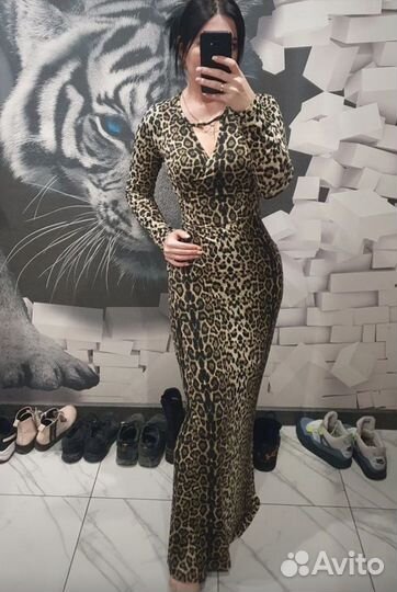 Платье женское леопардовое вечернее