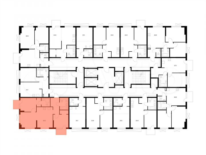 2-к. апартаменты, 63,2 м², 8/24 эт.