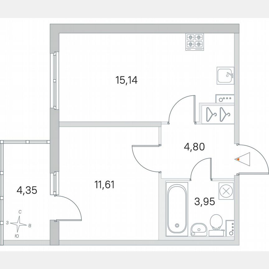1-к. квартира, 36,8 м², 1/4 эт.