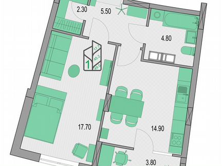 1-к. квартира, 49 м², 9/18 эт.