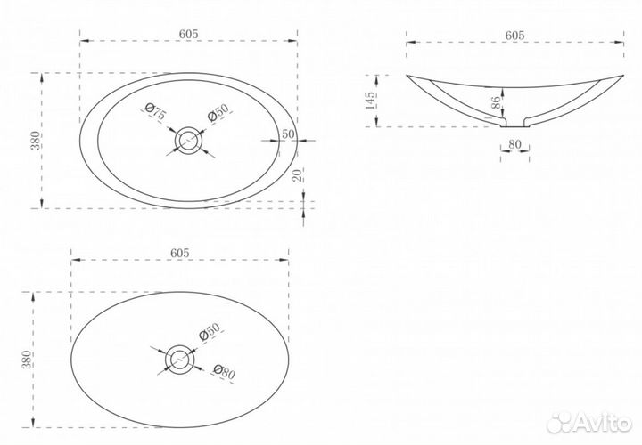 Раковина накладная белая матовая