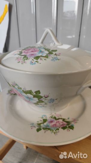 Супница и блюдо, дулево, фарфор