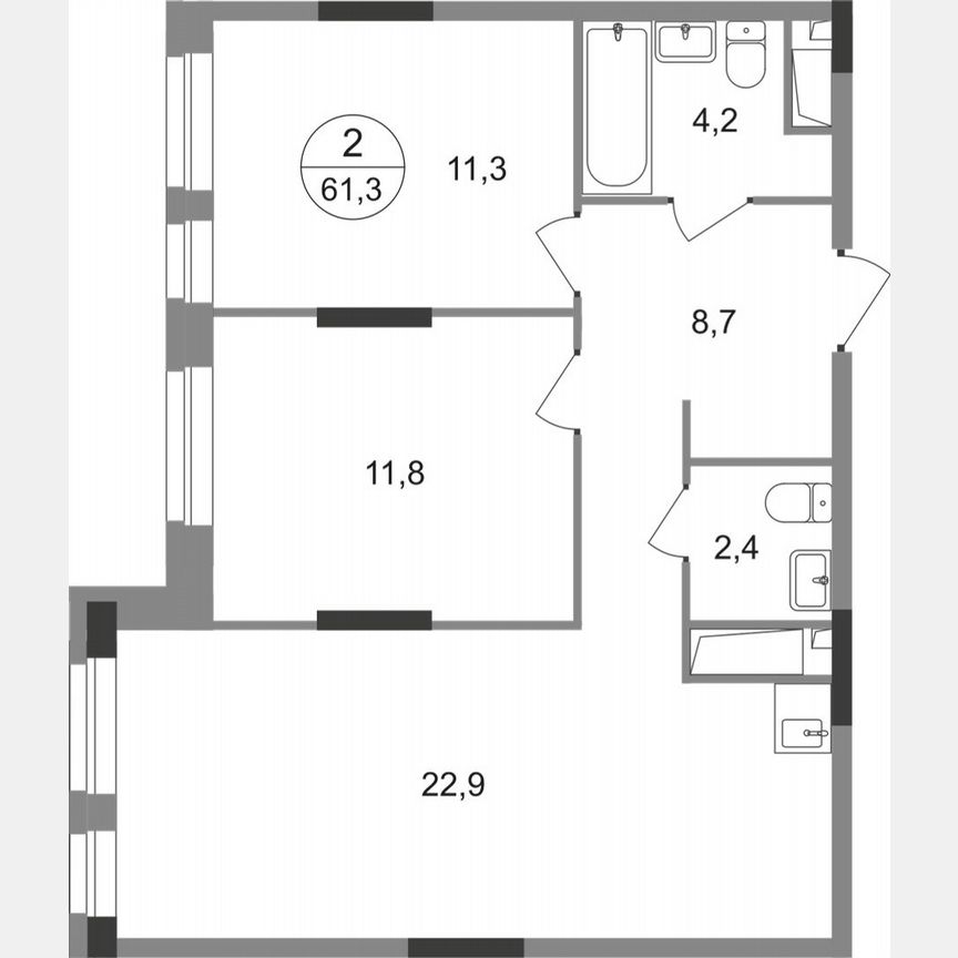 2-к. квартира, 61,3 м², 9/19 эт.