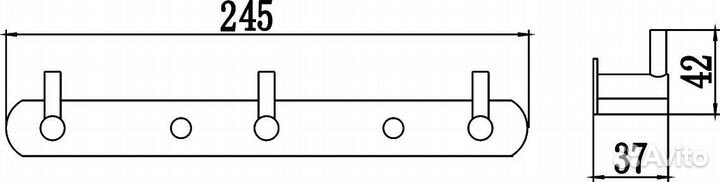 Планка с крючками (3 крючка) Savol (S-007213H)