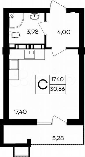 Квартира-студия, 30,7 м², 5/8 эт.