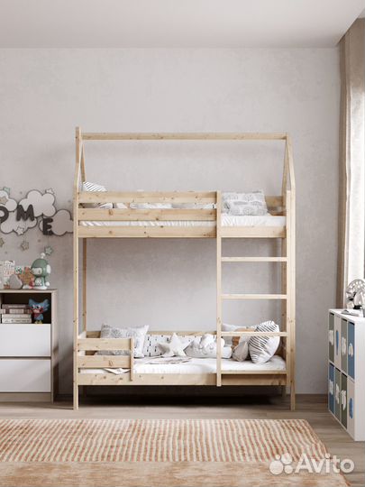 Кровать двухъярусная из массива дерева
