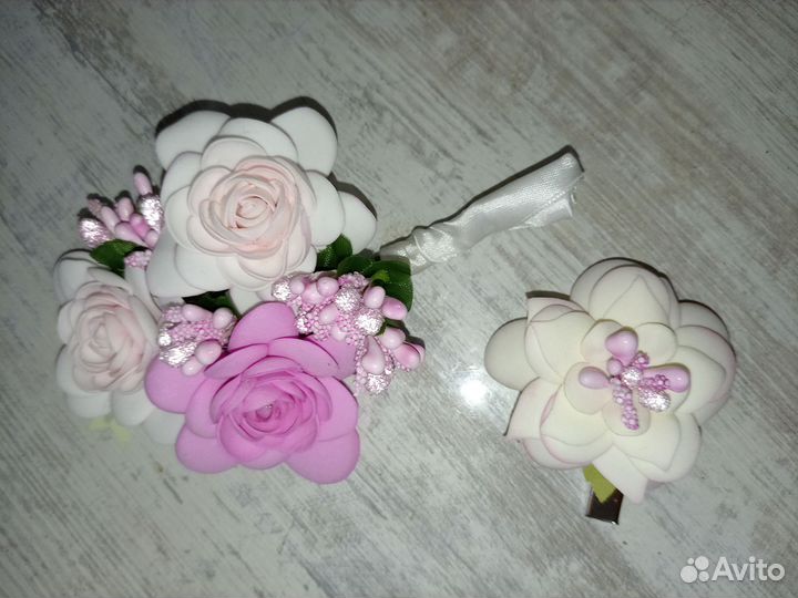 Букет дублер для невесты, бутаньерка, заколка