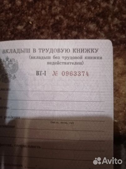 Вкладыши в трудовую. Книжку