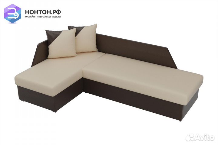 Диван угловой дельфин Андора экокожа бежевая / кор